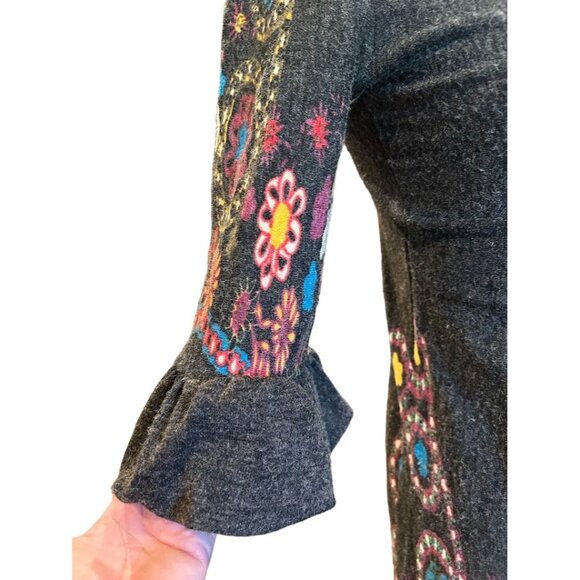 OB2-12 Womens Small Dress Dark Gray Flared‎ 3/4 Sleeve Bohemian Style - Picture 5 of 7